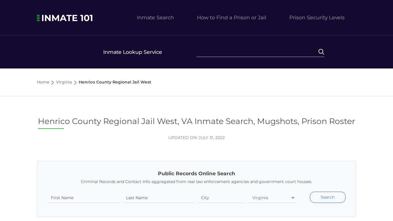 Henrico County Regional Jail West, VA Inmate Search, Mugshots, Prison ...